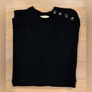 SEZANE 100% Merino Wool Black Button Neck Sweater Top Size XS Cabincore